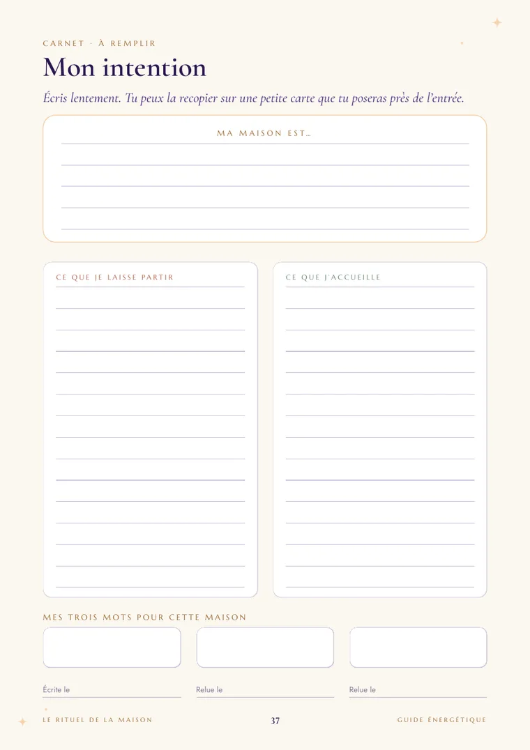 Page du carnet : mon intention