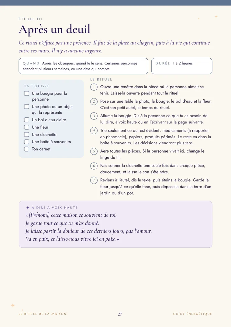 Page : rituel après un deuil